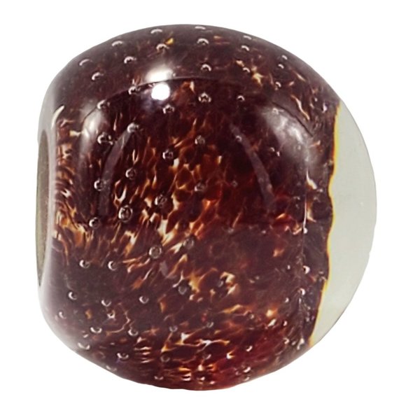 Vintage Paperweight Brown & Amber Speckled Blown Glass Eye Style Flower Image - Picture 5 of 8